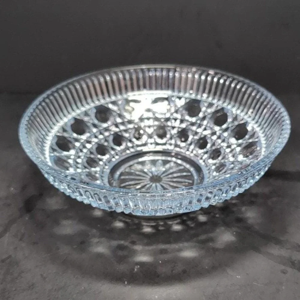 Federal Glass Buttons & Cane Blue Candy‎ Dish, Vintage Starburst Centerpiece